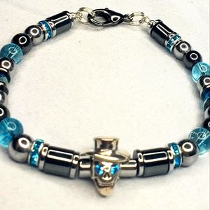 Sugar Skull Charm .925 Genuine Hematite Bracelet